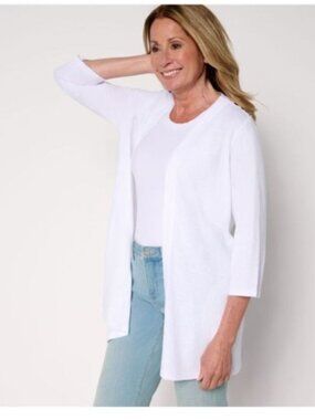 Denim & Co. Regular 3/4 Sleeve Slub Jersey Tunic Cardigan - Size: Large - NIP